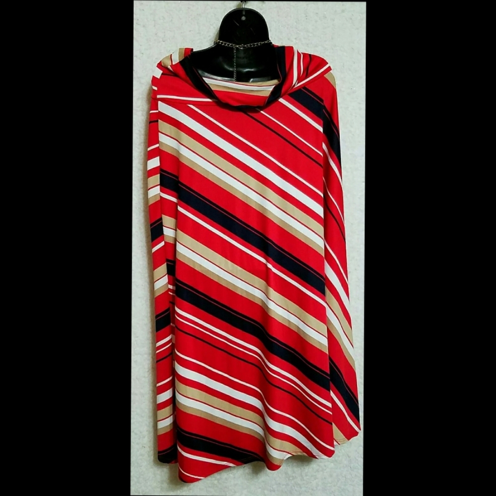 Spense Stripe Mock Neck Poncho Cape Tunic Top Sz M - Picture 6 of 13